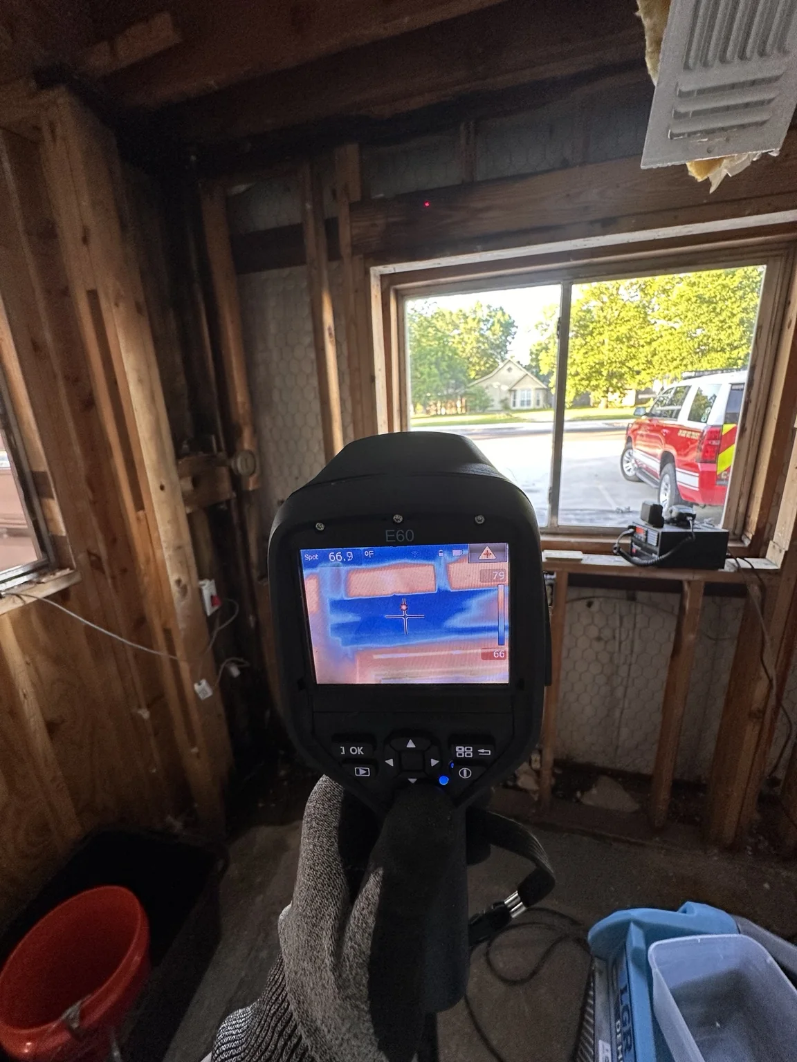 Thermal camera screening an opened fire-station wall assembly