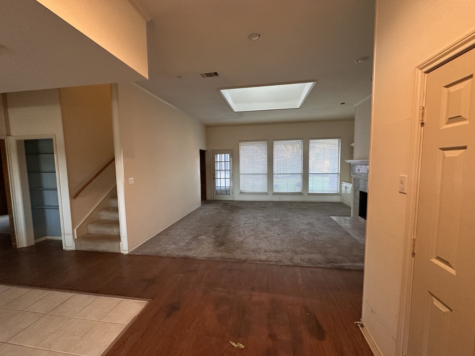Living area after cleanout, with floor accessible for treatment planning.